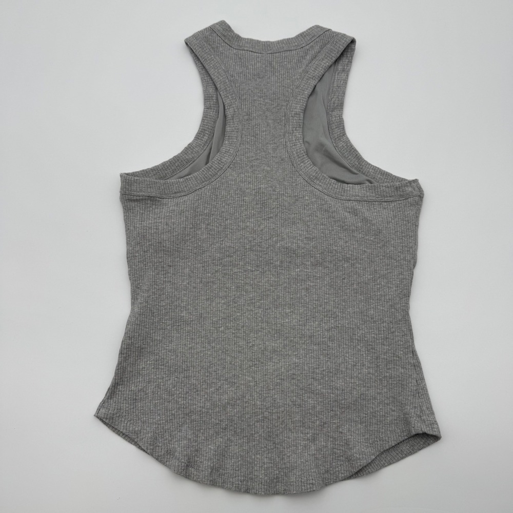 Fabletics Heather Gray Ribbed Racerback Tank Top Built-In Shelf Bra XL - Picture 4 of 8
